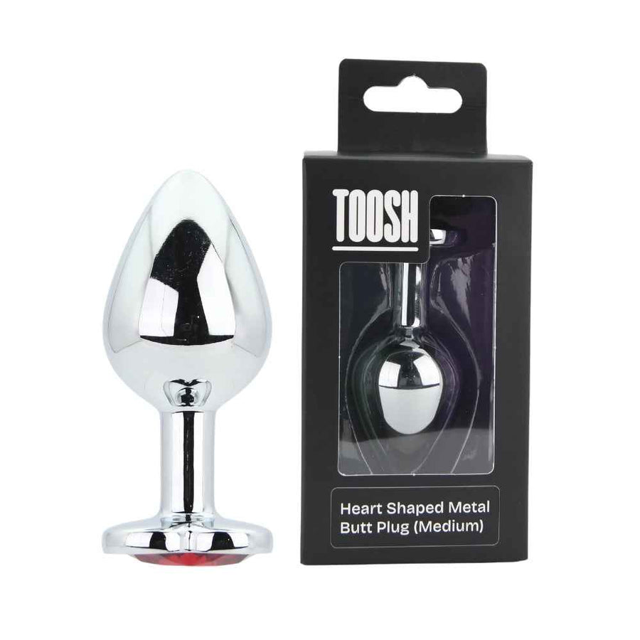 Toosh Heart Shaped Silver with Red Stone Medium