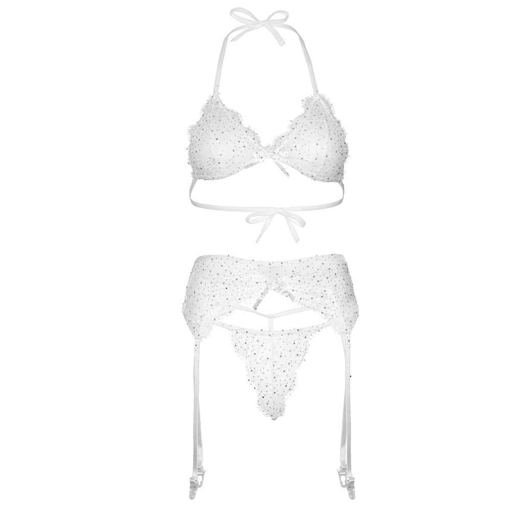 Leg Avenue Lace Bra Top, String and Garter Belt White