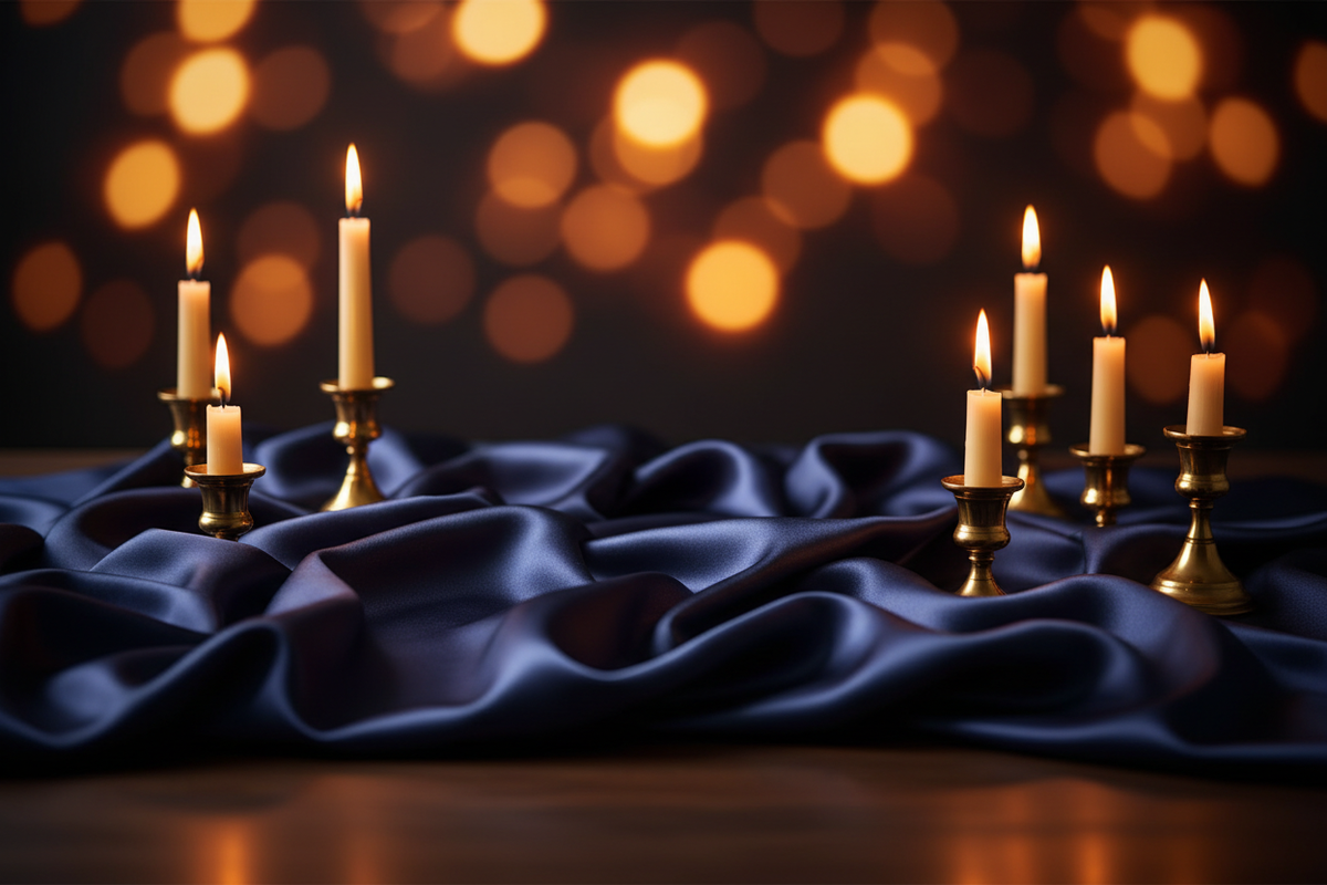 Navy silk with gold candlelight